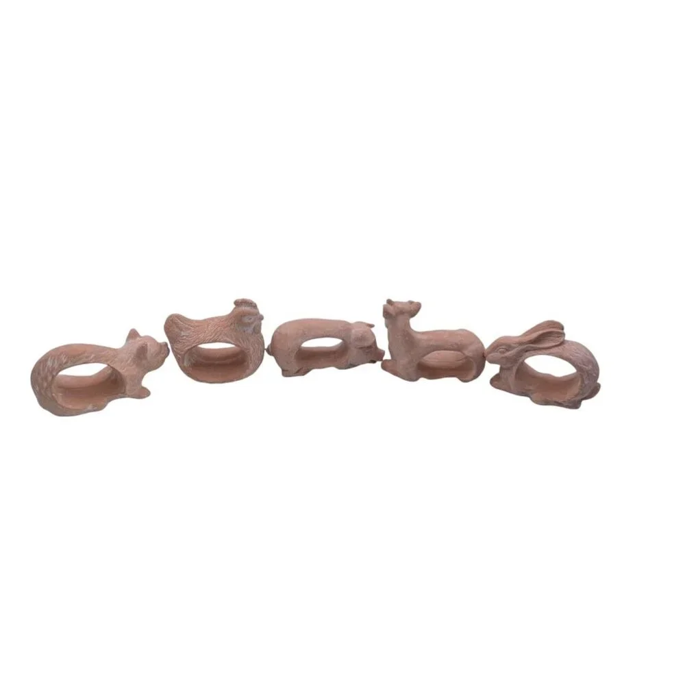 Set of 5 Toyo Terra Cotta Clay Animal Napkin Rings